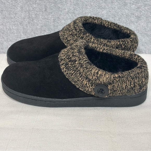 Clarks Angelina Knitted Collar Suede Clog Slipper Mule Shoe-Black-Women Size 9 - Picture 4 of 11